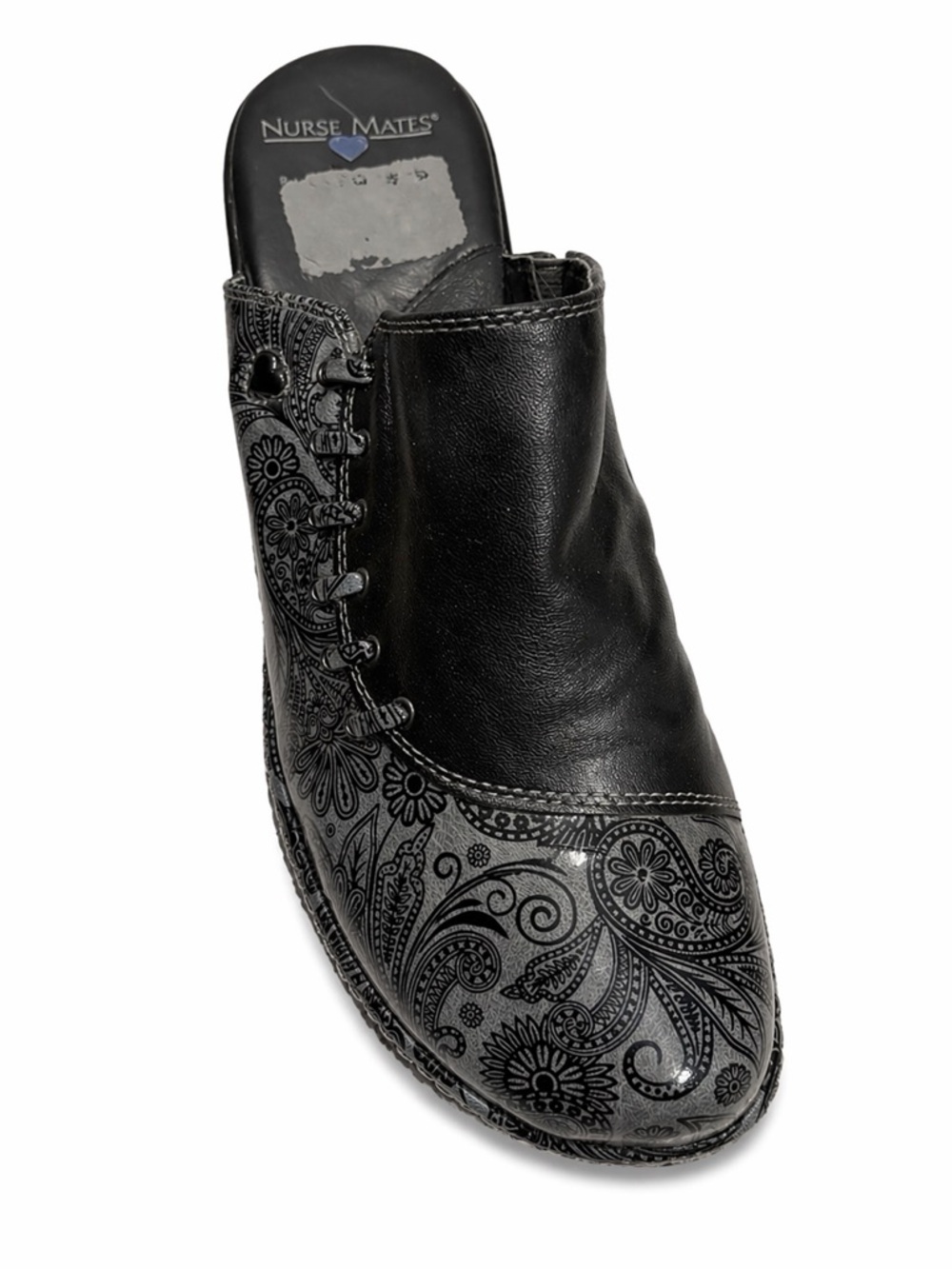 Nurse Mates Bryar Clogs Women’s 9M Black Leather Paisley Slip-Resistant - Picture 3 of 5